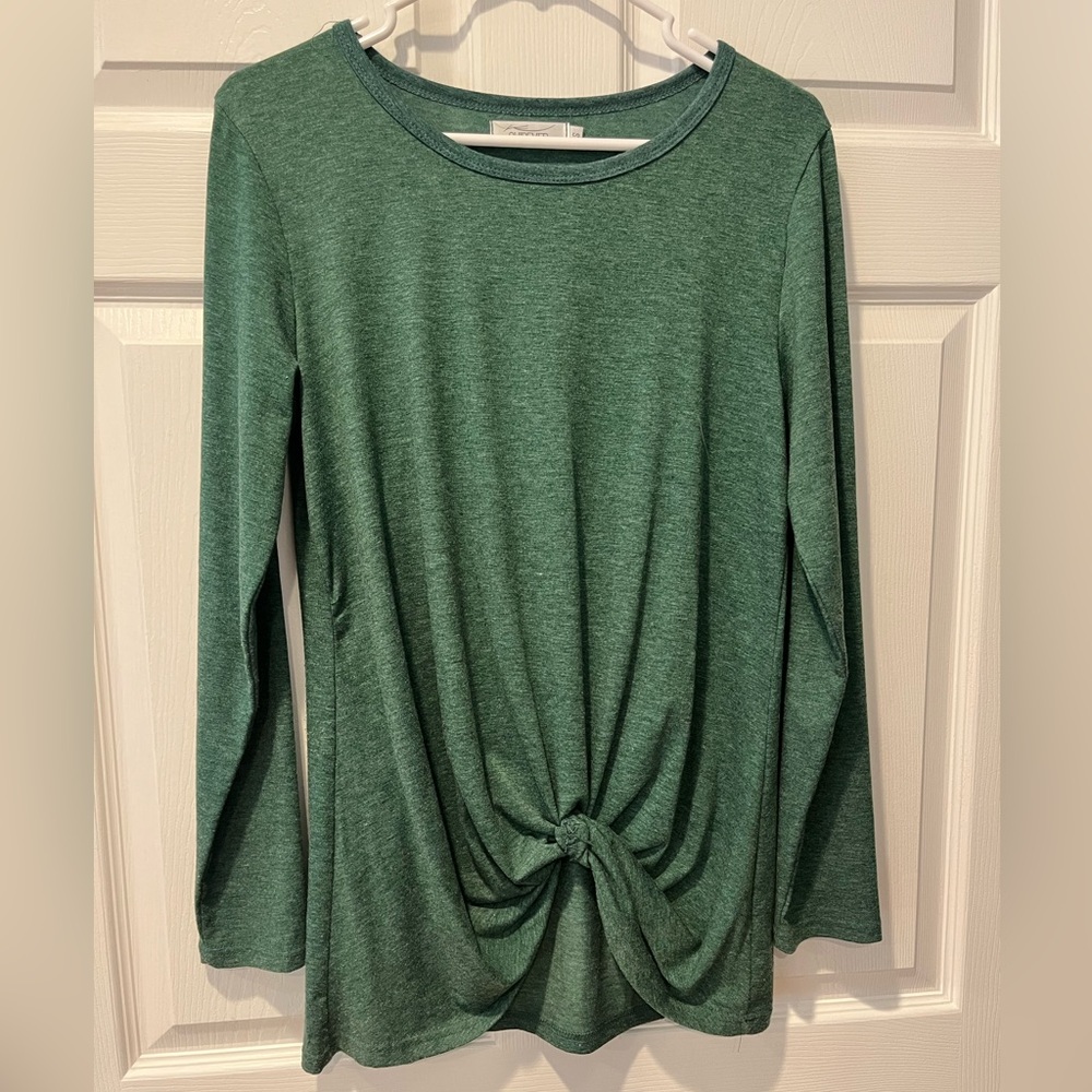Casual Forest Green Long Sleeve Twist Top
